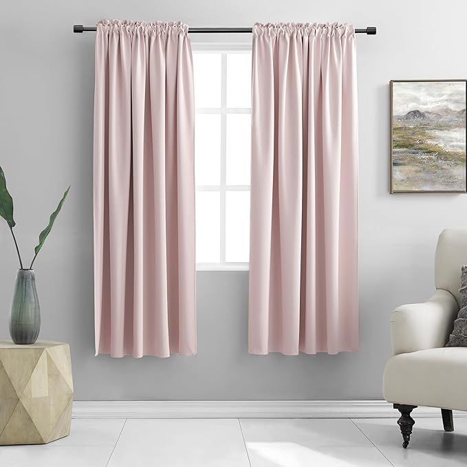 DONREN Light Pink Blackout Curtains 63 Inches Long for Nursery - Blush Thermal Insulated Room Darkening Curtain Panel Pair with Rod Pocket,52 x 63 Inches Long,2 Panels