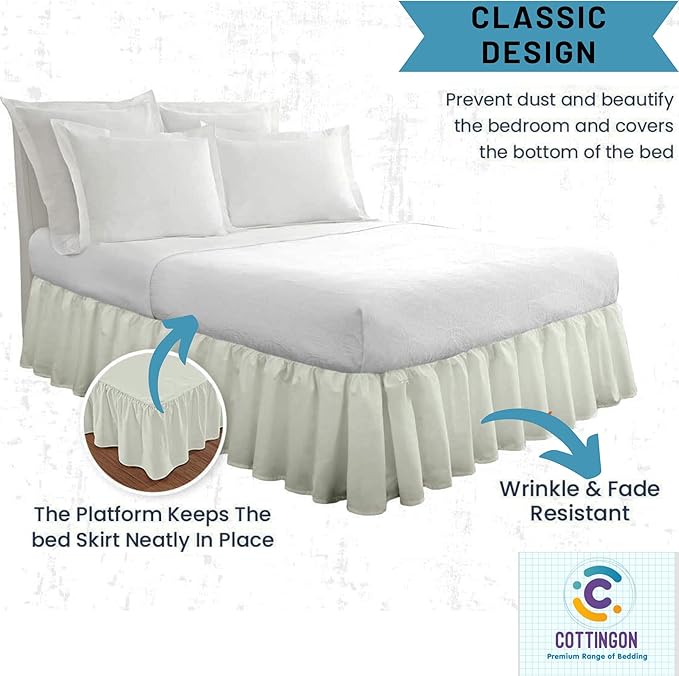 Ruffled Bed Skirt with Split Corners-Dust Ruffle - 15" Drop 100% Microfiber Soft,Sheen & Luxurious Look - Bed Skirts (Ivory -Full)