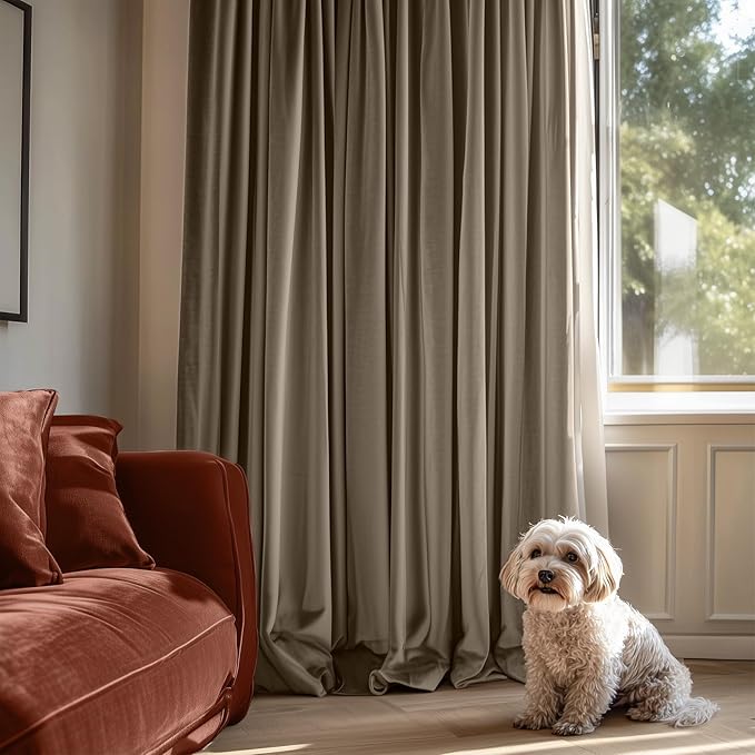 Lazzzy Velvet Blackout Curtains Thermal Insulated Room Window Drapes Super Soft Luxury Curtains for Living Room Bedroom Rod Pocket 2 Panels, Light Taupe, 52" W x 90" L