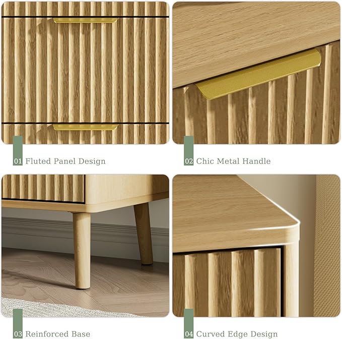 LYNSOM 55" Wide Fluted Dresser for Bedroom with 6 Drawer, Modern Chest of Drawers with Curved Profile Design and Metal Handles, Wood Dresser TV Stand & Storage Organizer for Living Room, Oak