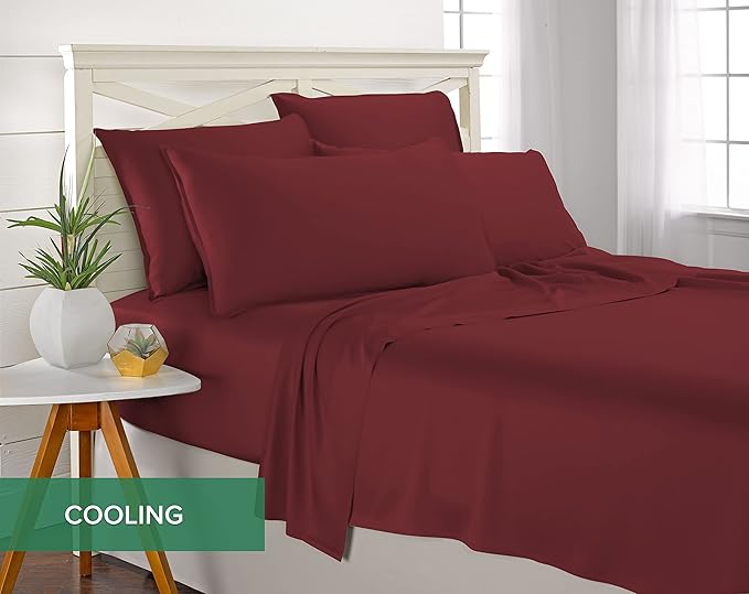 Pure Bamboo Twin Sheets, Genuine 100% Organic Viscose Derived from Bamboo Bed Sheet Set, Luxuriously Soft & Cooling, Double Stitching, 2 Year Quality Promise (Twin, Merlot)