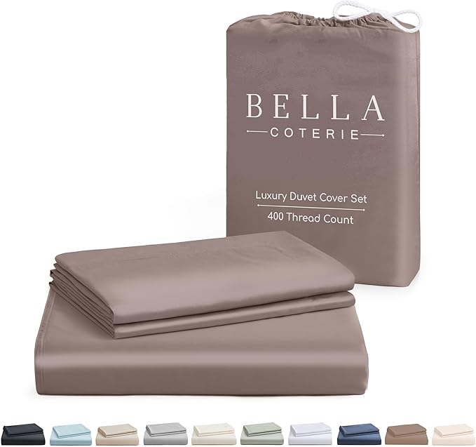Bella Coterie Luxury Bamboo Viscose King Size Duvet Cover Set | 100% Organically Grown | Corner Ties | Ultra Soft | Cooling | Two Pillow Shams | 106 x 94 | No Insert [Mocha]