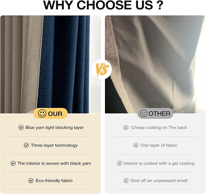 100% Blackout Curtains 108 inch Length 2 Panels for Living Room, Linen-Look Textured Room Darkening Thermal Insulated Noise Reduction Farmhouse Drapes for Bedroom (W52xL108, Taupe)