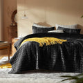 LEAONME Velvet Quilt King Size-98''x106'', Lightweight Black Velvet Comforter Set with 2 Pillow Shams, Soft Bedspread Coverlet Quilted Bedding Set for All Season