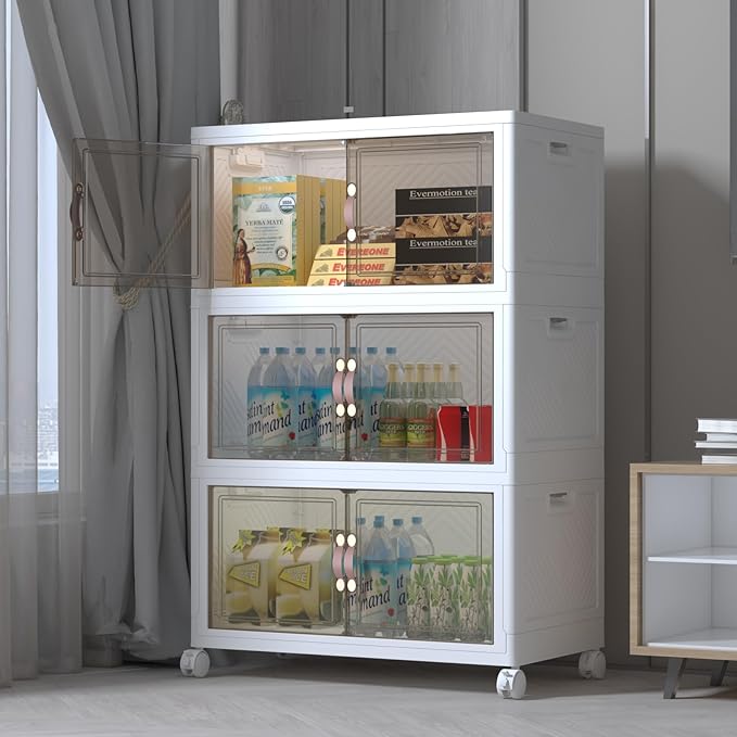 Extra Large Stackable Storage Bins with Lids&Wheels,375QT-125QT/32GAL*3Pack Collapsible Container Closet Organizers,Plastic Stackable Storage drawers for bedroom Dorm