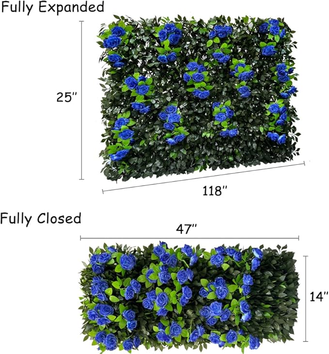 GLANT Expandable Fence Privacy Screen for Balcony Patio Outdoor,Decorative Faux Ivy Fencing Panel,Artificial Hedges (Single Sided Leaves) (4, Branches -Blue Rose)