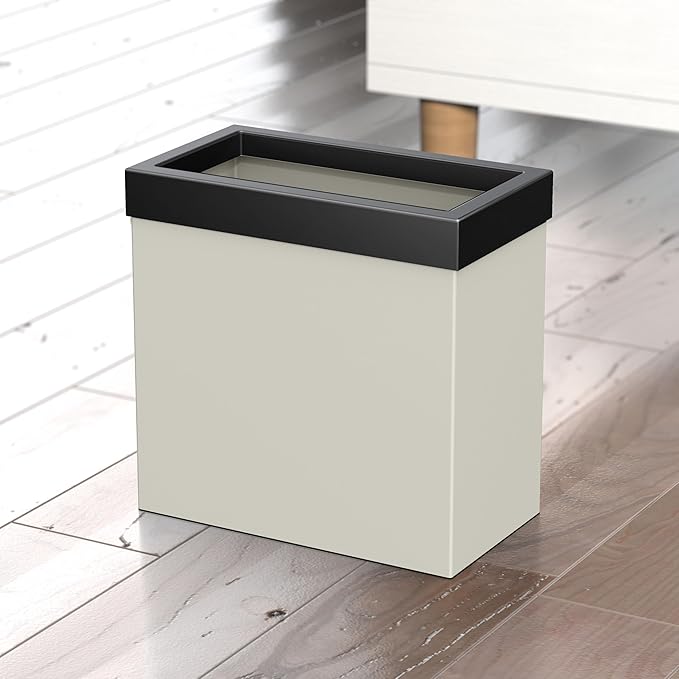 Gatco Modern Rectangle Wastebasket, Matte Pearl and Matte Black Combo - Stainless Steel Trash Can with Removable Lid, Leakproof, 3 Gallon Capacity for Bathroom, Bedroom, Kitchen, or Office