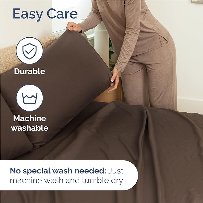 Full 6 Piece Sheet Set - Cooling, Comfy & Breathable - Hotel Luxury Bedding, Includes Fitted Sheet for Women, Men, Kids and Teens - 1 Flat, 1 Fitted Sheet, 4 Pillowcases with Deep Pockets - Brown