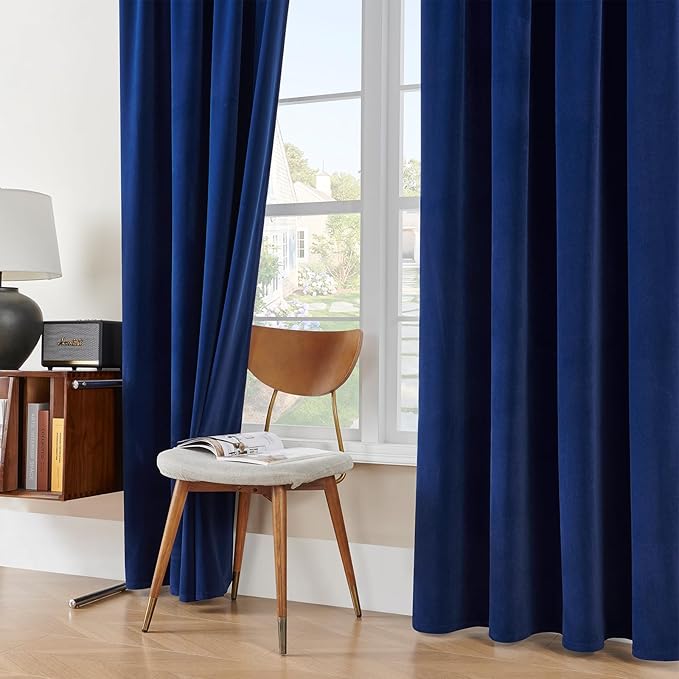 Joydeco Royal Blue Velvet Curtains 96 Inches Long, Luxury Grommet Blackout Curtain 2 Panels, Thermal Insulated Privacy Room Darkening Window Drapes for Bedroom Living Room Home Theatre (52Wx96L)