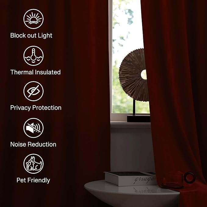 StangH Rust Curtains 90 inches - Luxury Velvet Holiday Home Decor Brick Red Light Blocking Backdrop Curtains Thick Window Covering for Bedroom, W52 x L90, 2 Panels