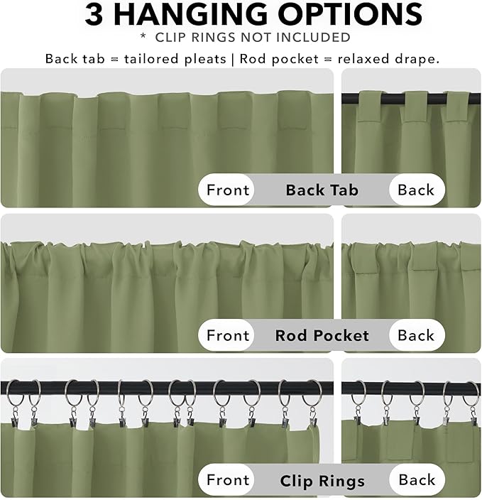 Deconovo Blackout Curtains, Thermal Insulated, W52 x L54 2 Panels, Back Tab, Machine Washable, Room-Darkening Drapes for Bedroom/Living Room Sage Green