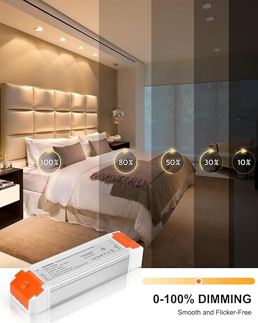 24V Dimmable LED Driver, 60 Watt Dimmable LED Power Supply AC 120V to DC 24V Compatible with Lutron & Leviton Dimmer Switches, 24 Volt Led Transformer 60W for Strip Lights Smooth Dimming