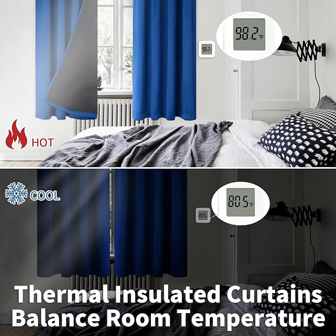 BGment Thermal Insulated 100% Blackout Curtains for Bedroom with Black Liner, Double Layer Full Room Darkening Noise Reducing Rod Pocket Curtain (42 x 72 Inch, Royal Blue, 2 Panels)