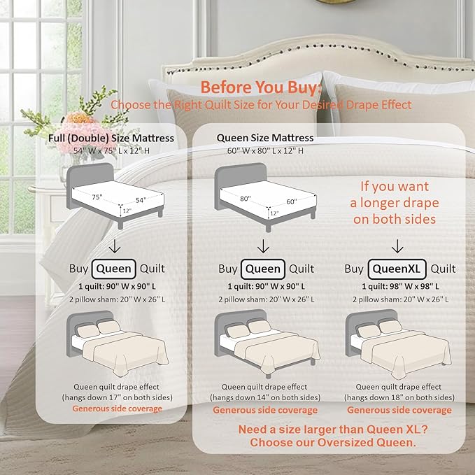 Kasentex Quilt Mini Set - Stone Washed - Super Soft Bedspread - Light Weight - - White Down Alternative Microfiber Fill - Machine Washable - Solid Colors, Full/Queen +2 Shams, Camel