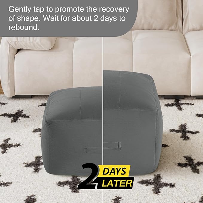 MeMoreCool Square Stuffed Pouf Ottoman Foot Rest, Floor Pouf Foot Stool with Foam Chunk Filling, Soft Stuffed Ottoman Footrest for Living Room