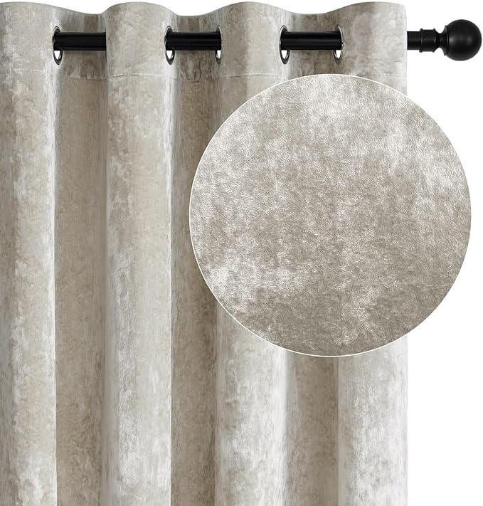 SMILETIME Ivory White Crushed Velvet Curtains 52x84 inch Luxurious Thermal Insulated Soundproof Drapes for Living Room Bedroom Office Soft and Durable Light-Filtering Window Treatments, 2 Panels