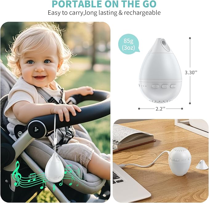 3 in 1 Smart Sound Machine, White Noise Machine with Noise Detection, Night Light, Bluetooth Speaker, Rechargeable Battery, 26 Soothing Sounds and Portable Design for Kids & Adults