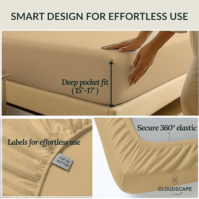 Cloud Scape Linen 100% Egyptian Cotton King Sheets Set – 400 Thread Count, 4-Piece Soft Hotel Quality Bedding Set,Deep Pockets up to 16”, Linen