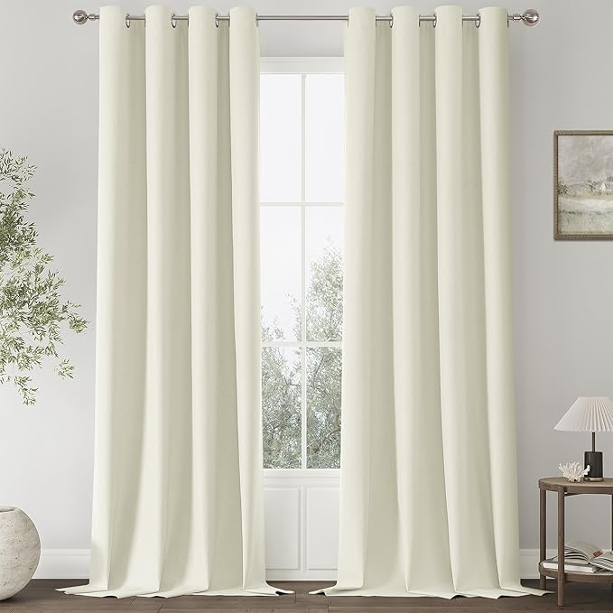ChrisDowa 100% Blackout Iovry Solid Curtains 96 Inches Long 2 Panels for Bedroom Living Room,Farmhouse Room Darkening Thermal Insulated Soundproof Grommet Top Window Treatment Drapes,52x96