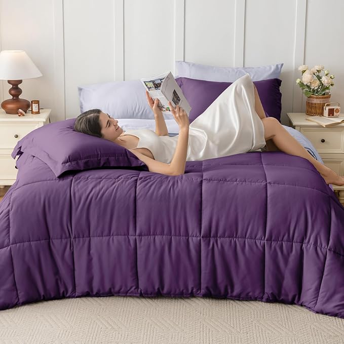 JOLLYVOGUE Queen Comforter Set, Ultra-Soft Bed in a Bag Queen Size 7 Pieces, Oeko-TEX Certified Bedding Set with Down Alternative Comforter, Sheets, Pillowcases & Shams, Purple & Lavender