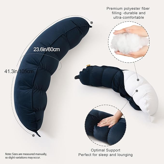 Peallow(Pat. Pend) – Long Round Body Pillow for Adults, Bolster Pillow for Sleeping, Soft and Supportive Pillow for Sleeping & Lumbar Support (Teal Blue, 29.5")
