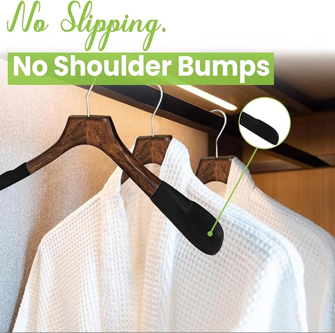 Premium Luxe Wood Coat Hangers, Wide Shoulder Wooden Jacket Hangers with Velvet Grip, Heavy Duty Luxury Hangers for Coats & Blazers, Mahogany with Black Velvet, 6 Pack