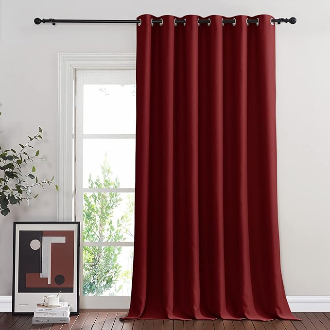 NICETOWN Blackout Sliding Glass Door Curtains, Room Darkening Thermal Insulated Curtains for Living Room Bedroom, Extra Wide Window Drapes, 1 Panel, W80 x L118, Burgundy Red