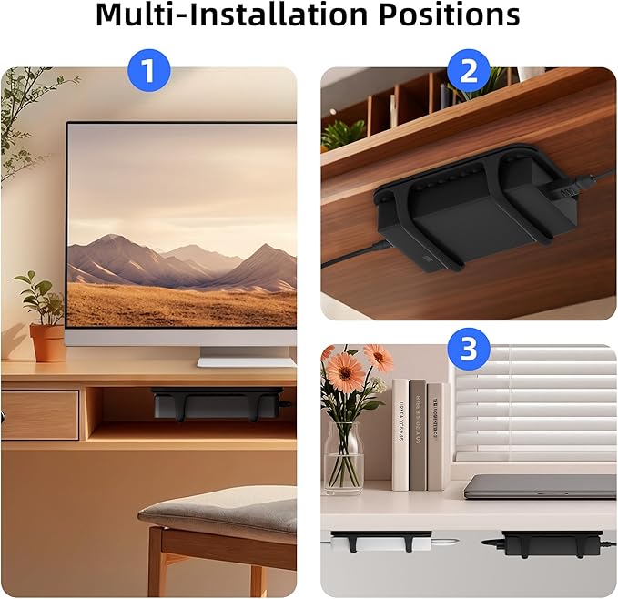 ELETIUO Universal Silicone Laptop Charger Holder,Under Desk Power Brick Mount Organizer for Charging Brick & Cables,Flexible Non-Slip Power Bricks Mount,Secure Supply Holder for Laptop Charger,Black