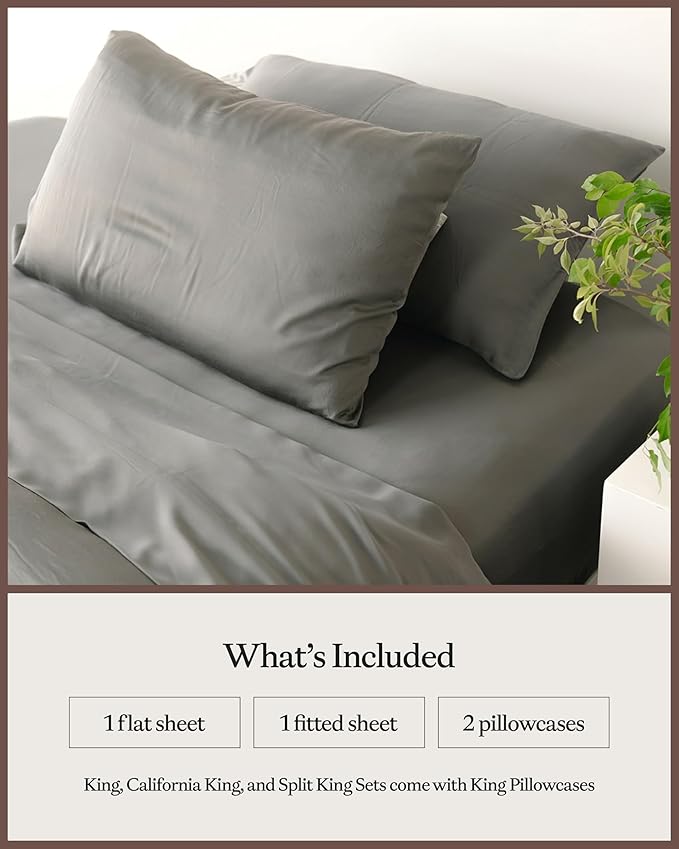 Cozy Earth Luxury Bed Sheet Set - 100% Viscose from Bamboo Fabric, Ultra-Soft & Breathable, Fits Regular & Deep Pocket Mattresses up to 20" - 4 Pieces King Sheet Set Dove Grey