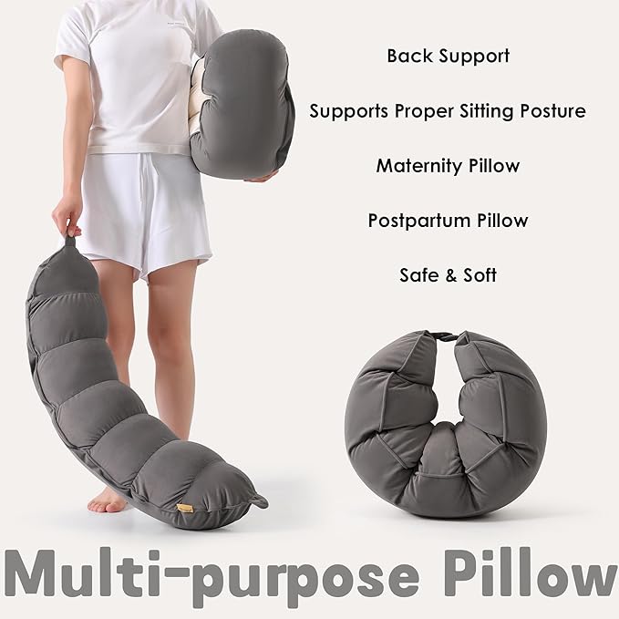 Peallow(Pat. Pend) – Long Round Body Pillow for Adults, Bolster Pillow for Sleeping, Soft and Supportive Pillow for Sleeping & Lumbar Support (Urban Grey, 29.5")