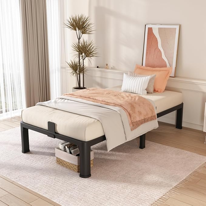 FUIOBYVV 12 Inch Twin Bed Frame with Round Corner Edge Legs 3500 lbs Metal Heavy Duty Steel Slats Support No Box Spring Needed Platform Noise Free Easy Assembly