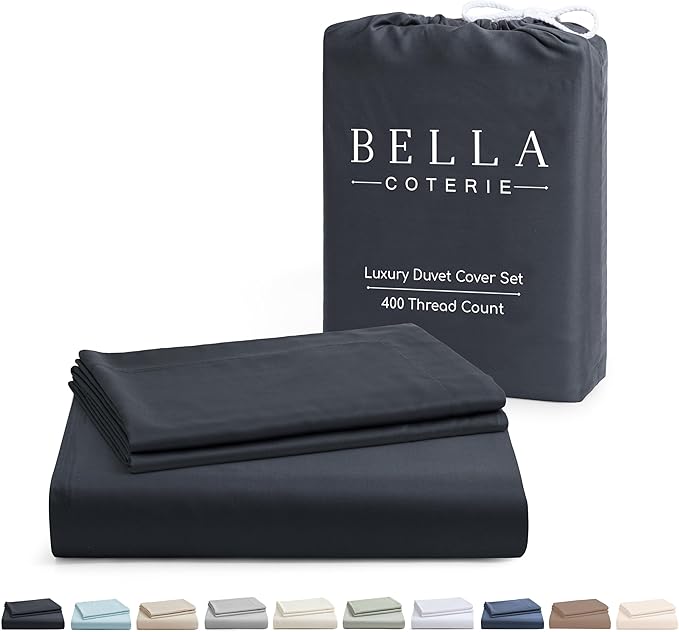 Bella Coterie Luxury Bamboo Viscose King Size Duvet Cover Set | 100% Organically Grown | Corner Ties | Ultra Soft | Cooling | Two Pillow Shams | 106 x 94 | No Insert [Charcoal Grey]