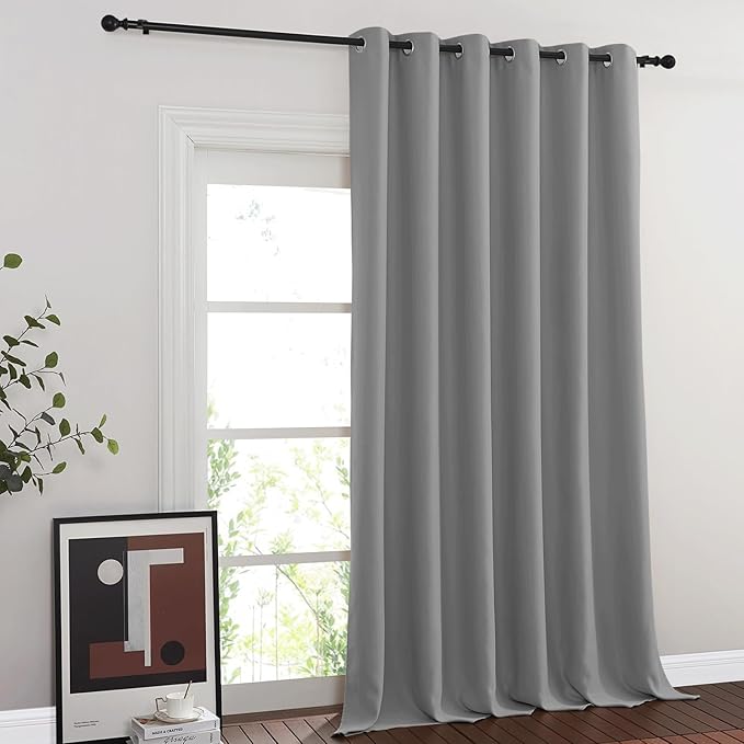 NICETOWN Blackout Silver Grey Sliding Door Curtains 90 inch Length, Thermal Insulated Grommet Room Darkening Window Treatments for Bedroom/Living Room, 1 Panel, W80 x L90