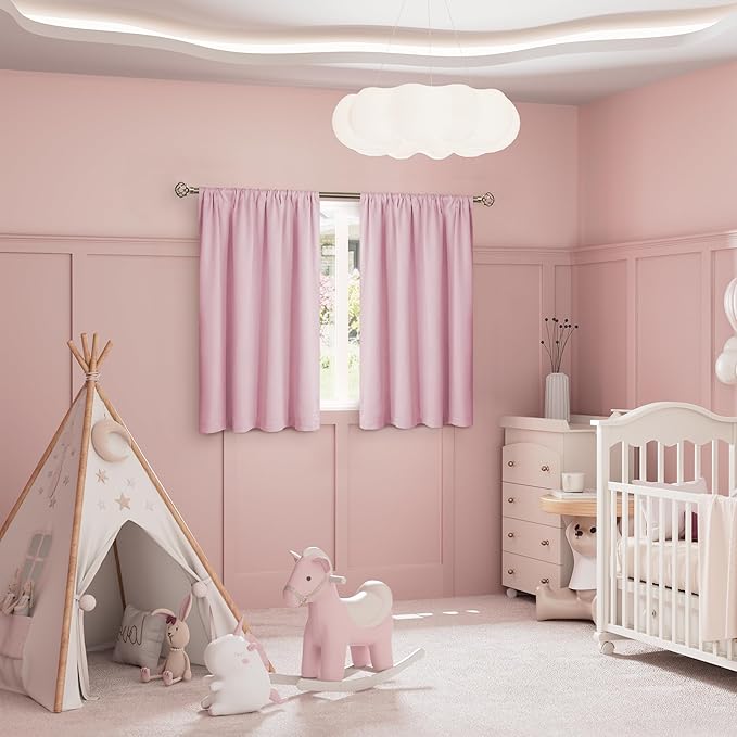 BGment Pink Blackout Curtains for Nursery, Short Kids Curtains Thermal Insulated Noise Canceling Full Sun Block Girls Baby Room Curtains 45 Inch Length, 2 Panels, Each Small Drape 52 Inch Wide