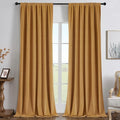 Joydeco Mustard Yellow 100% Blackout Curtains 90 Inch 2 Panels, Luxury Thermal Yellow Velvet Curtains for Bedroom Living Room, Soundproof Blackout Window Drapes, Rod Pocket & Back Tab (52W x 90L)