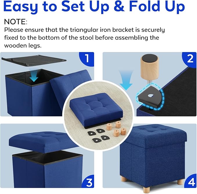 BRIAN & DANY Small Ottoman with Storage, Foot Stool Ottoman Storage Cube, Foot Rest for Couch with Legs, Navy Blue 14.8" x 14.8" x 16"