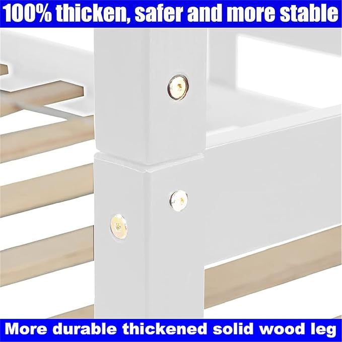 Upgraded Version Best Full Over Full Bunk Bed with Trundle, Thicken Solid Wood Full Size Bunk Bed, Bunkbed Frame Full Over Full, Convertible to 2 Beds, Easy Assembly for Adults (White)