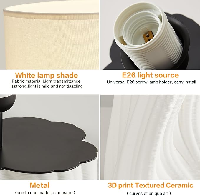 White Ceramic Table Lamps 21.5In Modern Plug in Table Lamp Bedroom Bedside