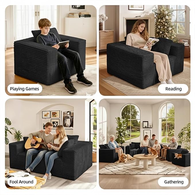 Single Cloud Sofa, Giant Bean Bag Chair with High Backrest & Wider Armrest, Foam Boneless Couch for Oversized Spaces, Comfy Furry Sofas with Pillows for Living Room, Bedroom, Apartment, Dorm, Office