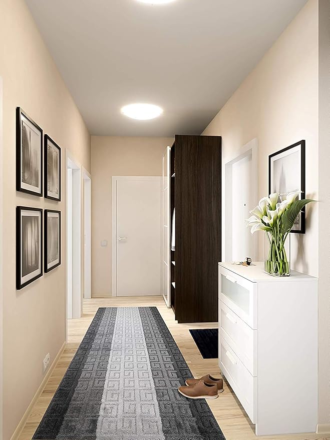 Custom Length Hallway Runner Rug,Slip Resistant,Meander Grey, 26 Inch X 20 feet, Sold and Priced Per Foot