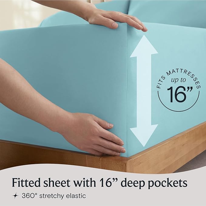LuxClub 3 PC Twin Sheet Set, Deep Pockets Wrinkle Free Cooling Bed Sheets Hotel Bedding for Women, Men, Kids & Teens, Includes 1 Fitted Sheet, 1 Flat Sheet and 1 Pillowcase-Silky Soft Aqua