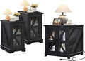 Farmhouse End Table Set 3, Narrow 18'' Night Stand with Glass Barn Door, 24" Square Side Table with Charger Station, Living Room Furniture Sets, Wood Nightstand Bedside Tables for Bedroom