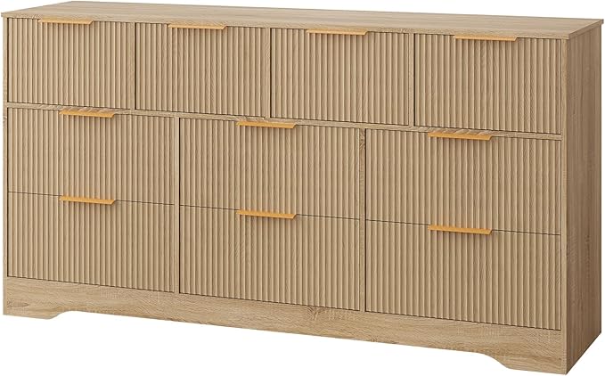 GarveeHome Fluted Dresser for Bedroom with 10 Drawers, 59" Wide Modern Chest of Drawers with Wood Frame, Dresser TV Stand Wooden Closet Clothes Storage Organizer for Living Room, Hallway
