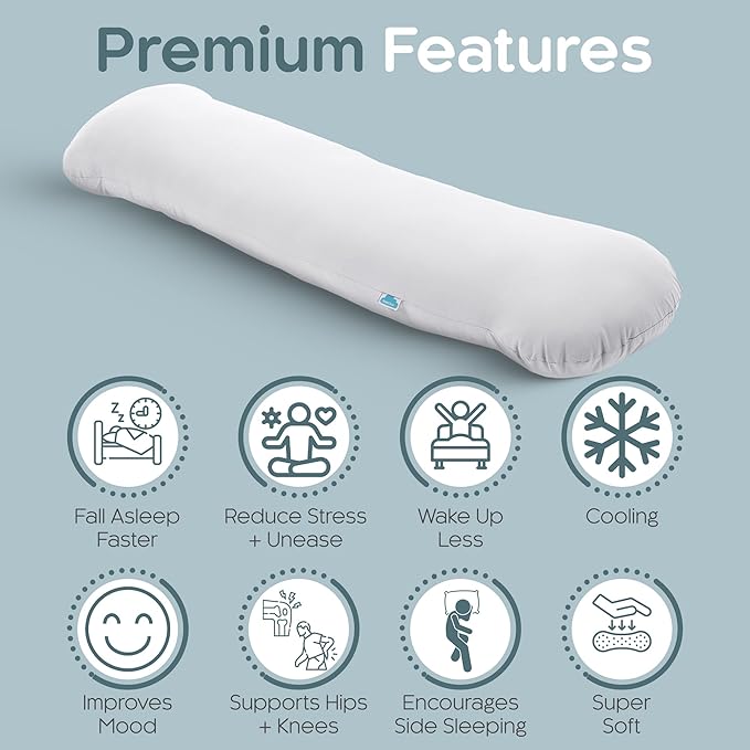 Weighted Body Pillow 8lbs - Weighted Pillow for Deeper Sleep (48” x 14”) - Cooling Body Pillows for Adults, Full Body Pillow for Adults, Side Sleeper Body Pillows with Cover (X-Large/White)