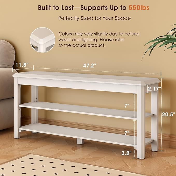 Shoe Rack Bench Seat Rubberwood 2-Tier Wooden Storage Bench 550lbs Compact Mid-Century Modern Design for Entryway, Hallway, Closet, Front Door Entrance, Foyer