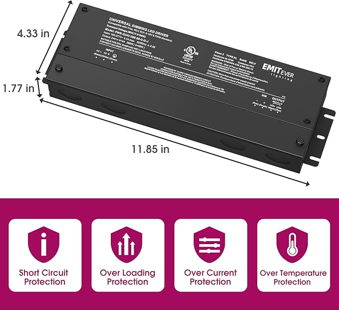 EMITEVER 288W Dimmable LED Driver, 24V 5-in-1 Dimmable Power Supply,3-Channels AC to DC Transformer for LED Light, Compatible with Lutron and Leviton Dimmer, Waterproof IP67 and UL Listed, Class 2