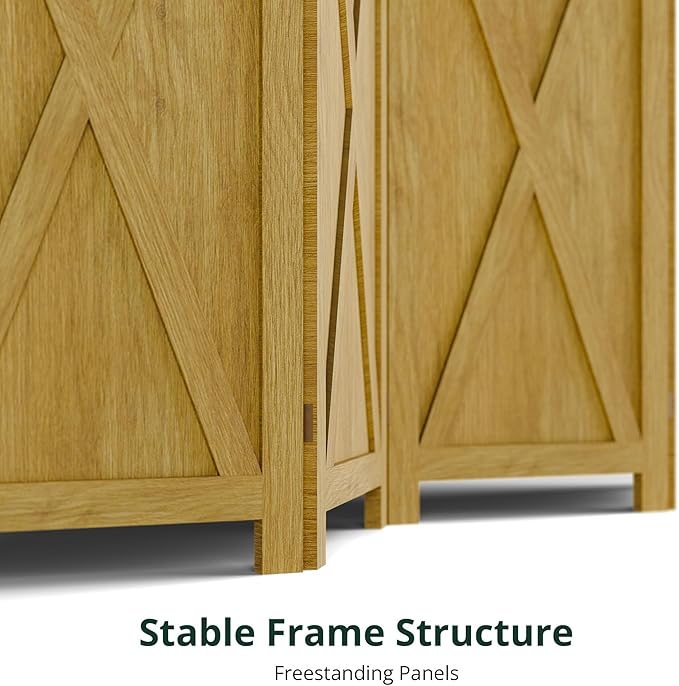 Cozy Castle Wood Room Divider, 8 Panels Folding Privacy Screen, 66.9'' Wall Divider, Barnwood Room Separator, Freestanding Partition, Temporary Wall for for Home Office Restaurant Decorative, Natural