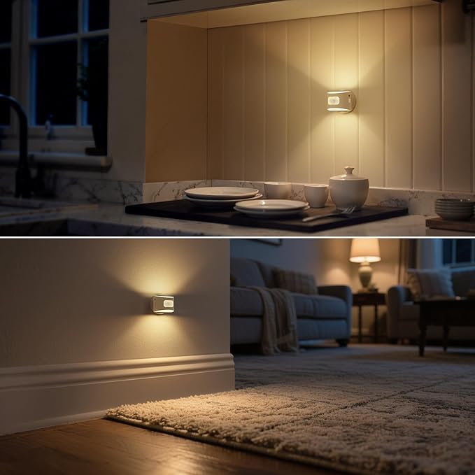 DORESshop Motion Sensor Night Light Indoor, Rechargeable Night Lights, Magnetic Stick-On Stair Lights 3000K Warm White, Battery Operated Lights for Hallway,Kitchen,Closet,Bedroom