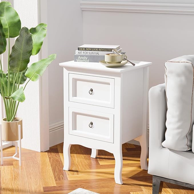 Bonnlo White Nightstand, Tool-Free Setup Night Stand, 2 Drawer Bedside Table for Bedroom, Easy & Quick Install Small Nightstands, Girls Nightstand for Bedroom, Side Table, End Table for Small Spaces