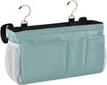 KOPIRIT Teal Bedside Caddy Storage Bag Bedside Organizer for Bunk Bed Headboards College Bedside Shelf Hanging Organizer 6 Pockets with Hooks for Glasses Book Tablet Holder